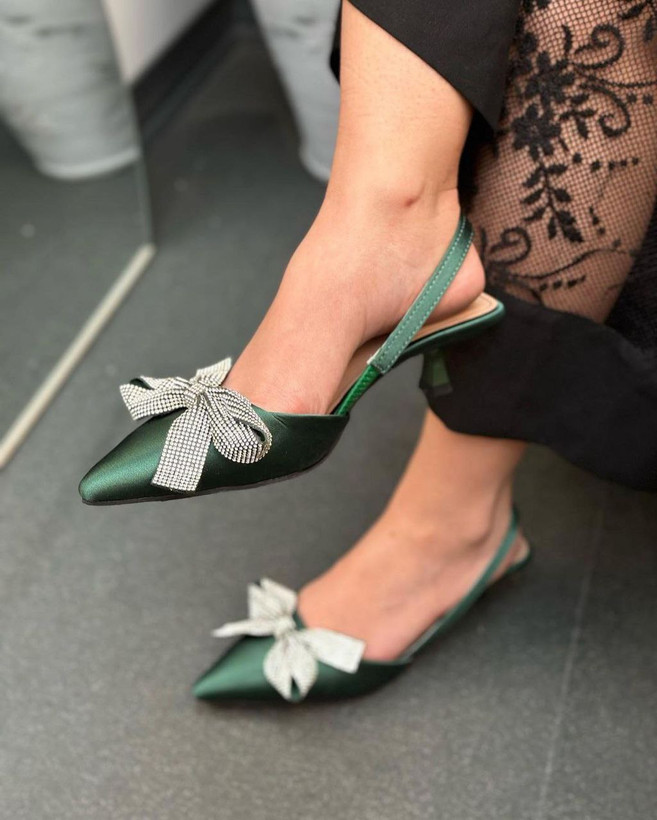 کفش پاپیونی مجلسی سبز سیدی پاشنه 3